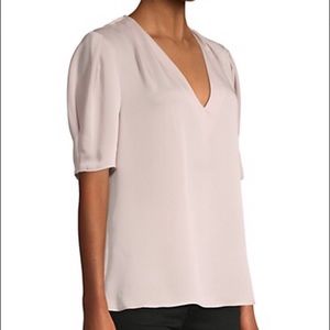 BCBG pale pink silk pleated sleeve blouse